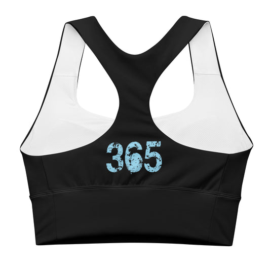 Baby Blue on Black Longline sports bra